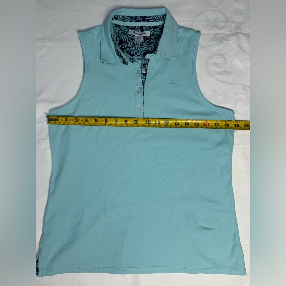 Tommy Bahama Women's Light Blue Sleeveless Pique
Polo Shirt with Floral Trim - Picture 4 of 10